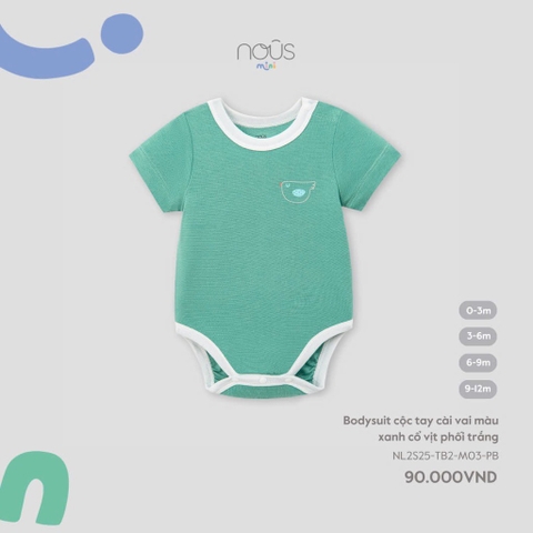 NOUS MINI - Body cộc tay cài vai màu xanh cổ vịt phối trắng - SS25.T4A