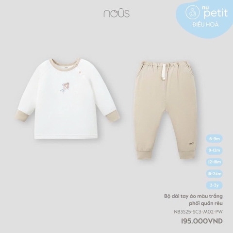 NOUS - Bộ dài tay áo màu trắng phối quần rêu - SS25.T4A