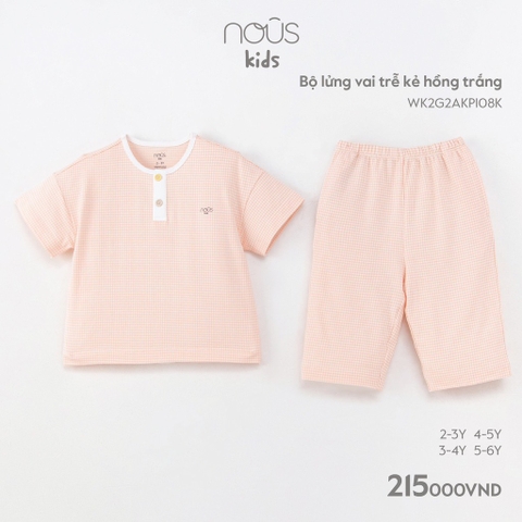 NOUS - Bộ lửng vai trễ kẻ hồng trắng