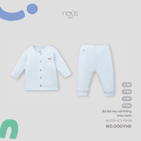 NOUS MINI - Bộ dài tay cài thẳng màu xanh - SS25.T4A