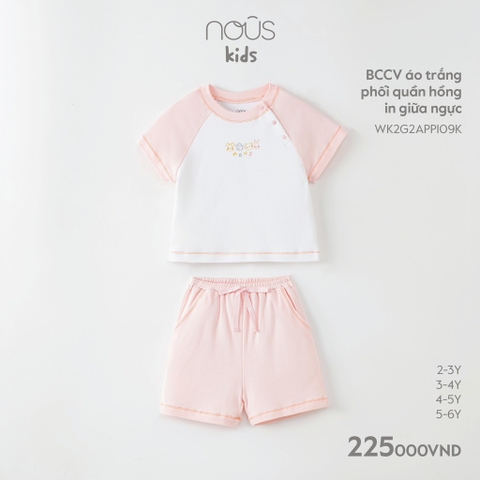 NOUS - BCCV áo trắng phối quần hồng in giữa ngực