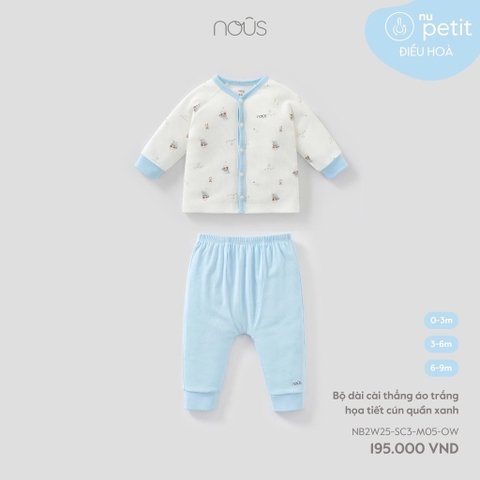 NOUS - Bộ dài cài thẳng áo trắng họa tiết cún quần xanh - 0-3M - SS25.T9A