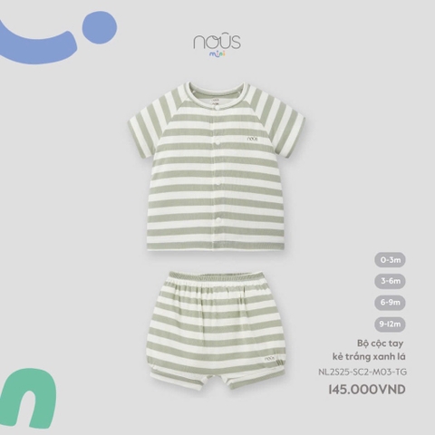 NOUS MINI - Bộ cộc tay kẻ trắng xanh lá - SS25.T4A