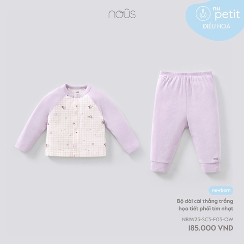 NOUS - Bộ dài cài thẳng trắng họa tiết phối tím nhạt -SS25.T9A