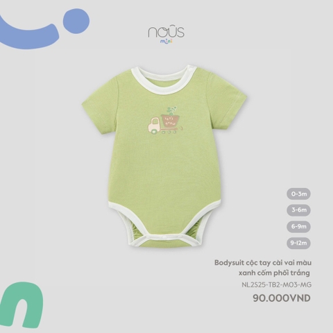 NOUS MINI - Body cộc tay cài vai màu xanh cốm phối trắng - 6-9M - SS25.T4B