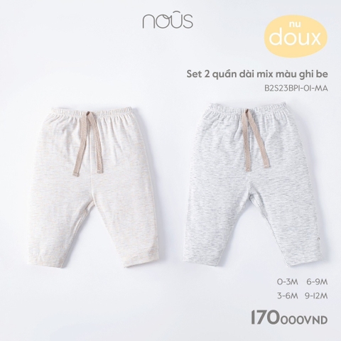 NOUS - Set 2 quần dài mix màu ghi be - Doux