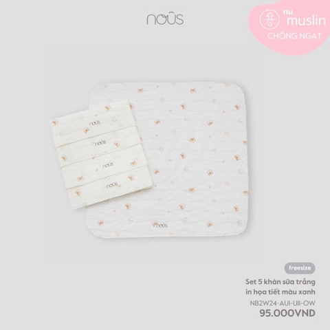 NOUS - Set 5 khăn sữa trắng in họa tiết màu xanh - SS24.T11A