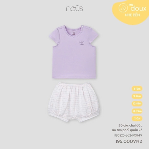NOUS - Bộ cộc chui đầu áo tím phối quần kẻ - SS25.T4A