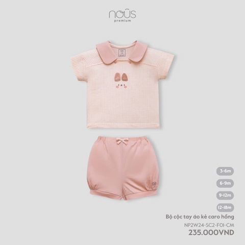 NOUS - Bộ cộc tay áo kẻ caro hồng 3M - SS24.T8A