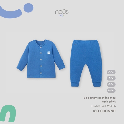 NOUS MINI - Bộ dài tay cài thẳng màu xanh cổ vịt - 3-6M - SS25.T4B