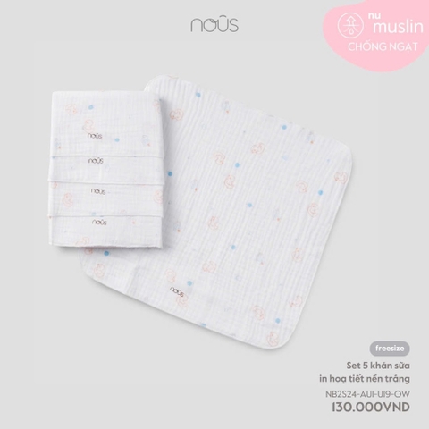 NOUS - Set 5 khăn sữa in hoạ tiết nền trắng - SS25.T4A