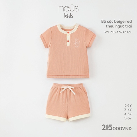 Nous - Bộ cộc beige red thêu ngực trái - 2Y - - Kids