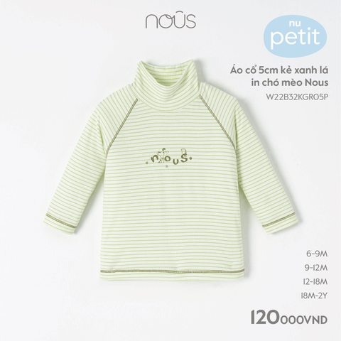 NOUS - Áo cổ 5cm kẻ xanh lá in chó mèo Nous - Nu Petit - 9M - SS23.10 - ZTD