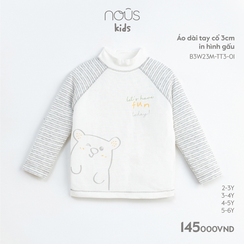 NOUS - Áo dài tay cổ 3cm in hình gấu  - Nu Kids - 2Y - SS23.9 - ZTD