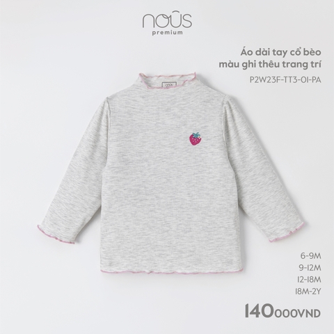 NOUS - Áo dài tay cổ bèo màu ghi thêu trang trí  - Nu Pre - 6M - SS23.9 - ZTD