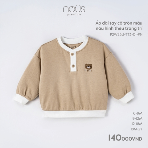 NOUS - Áo dài tay cổ tròn màu nâu hình thêu trang trí  - Nu Pre - 9M - SS23.9