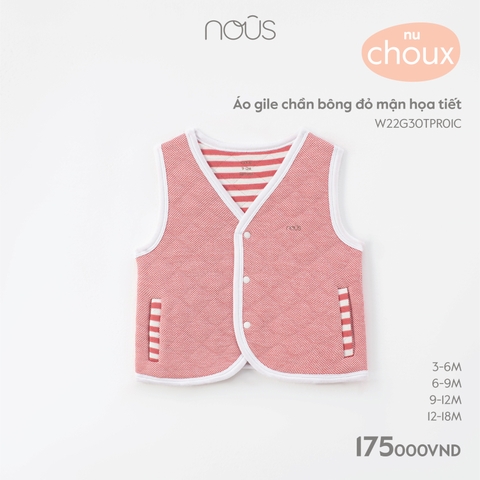 NOUS - Áo gile chần bông đỏ mận họa tiết  - Nu Choux - 12M - SS23.9 - ZTD