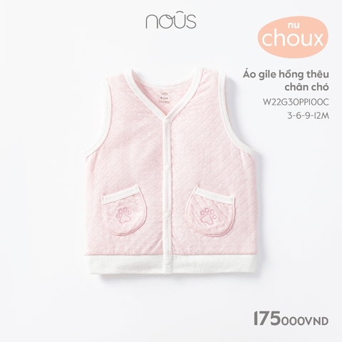 NOUS - Áo gile hồng thêu chân chó - 6M - ZTD