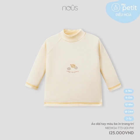 NOUS - Áo dài tay màu be in trang trí - 2-3Y - SS24.T8A