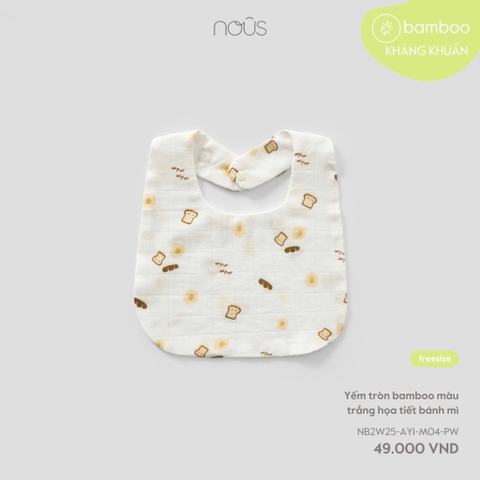 NOUS - Yếm tròn bamboo màu trắng họa tiết bánh mì -SS25.T9A
