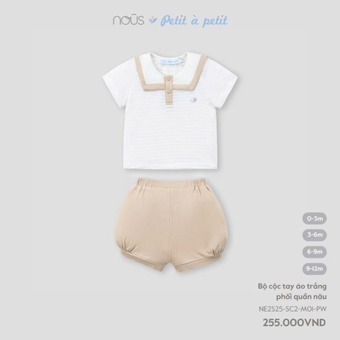 NOUS - Bộ cộc tay áo trắng phối quần nâu - SS25.T4A
