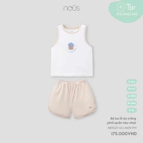 NOUS S10 - Bộ ba lỗ áo trắng phối quần nâu nhạt - 9-12M - SS25.T3A