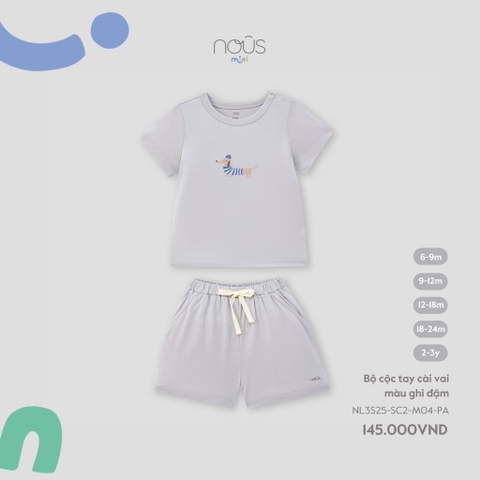 NOUS MINI - Bộ cộc tay cài vai màu ghi đậm - 9-12M - SS25.T4B