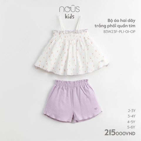 NOUS - Bộ áo hai dây trắng phối quần tím - Kids - Kids