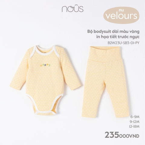 NOUS - Bộ bodysuit dài màu vàng in họa tiết trước ngực  - Nu Velours - 6M - SS23.10 - ZTD