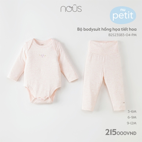 NOUS - Bộ body hồng họa tiết hoa - Nu Petit - 3M