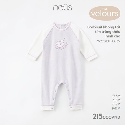 NOUS S30 - body không tất tím trắng thêu hình chó - 0-3M - SS25.NP