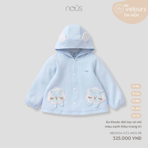 NOUS - Áo khoác dài tay có mũ màu xanh thêu trang trí - - 6-9M - SS25.T9A