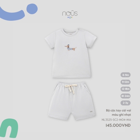 NOUS:MINI:-:Bộ:cộc:tay:cài:vai:màu:ghi:nhạt:-:9-12M:-:SS25.T4B