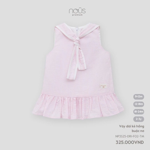 NOUS - Váy dài kẻ hồng buộc nơ - SS25.T4A