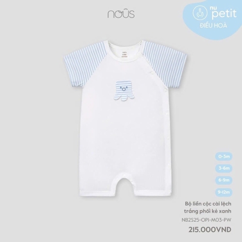 NOUS - Body cộc cài lệch trắng phối kẻ xanh - SS25.T4A
