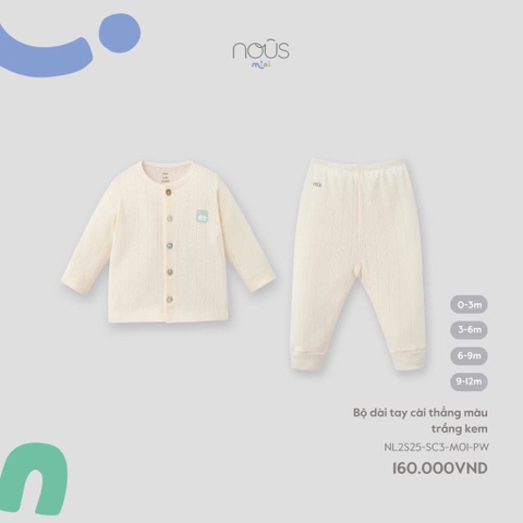 NOUS MINI - Bộ dài tay cài thẳng màu trắng kem - SS25.T4A
