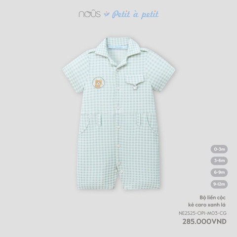 NOUS S20 - Bộ liền cộc kẻ caro xanh lá - 0-3M - SS25.NP