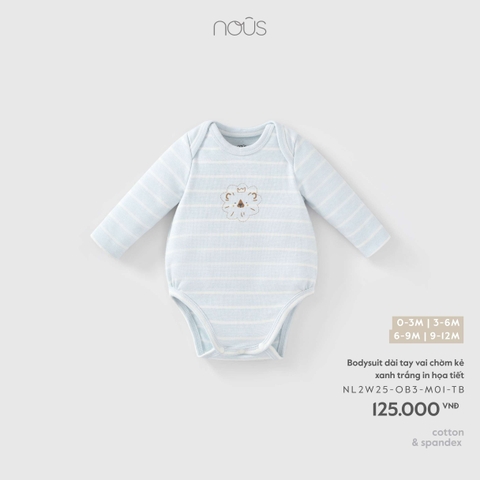 NOUS NP - Bodysuit dài tay vai chờm kẻ xanh trắng in họa tiết - 6-9M - SS26.T5C