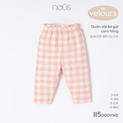 NOUS - Quần dài bé gái caro hồng - Nu Velours - 3M - SS23.10 - ZTD