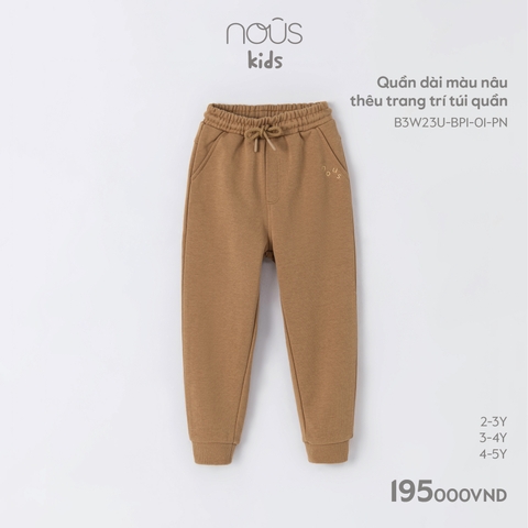 NOUS:-:Quần:dài:màu:nâu:thêu:trang:trí:túi:quần:-:2-3Y:-:SS23.9