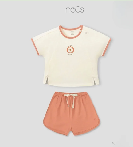 NOUS S20 - Bộ cộc tay áo be phối quần cam in hình 6M - 6-9M - SS25.NP