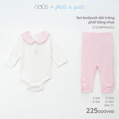 NOUS - Set body dài trắng phối hồng nhạt - Nu Petit