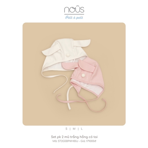 NOUS - Set pk 2 mũ trắng hồng có tai - Premium - L