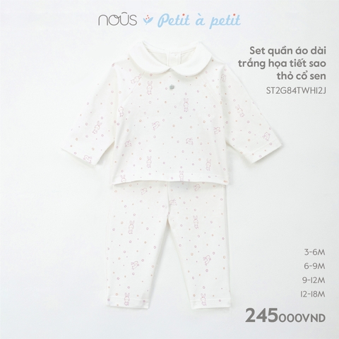 NOUS - Set quần áo dài trắng họa tiết sao thỏ cổ sen - Nu Petit - 6M