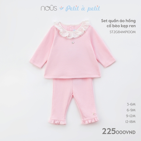 NOUS - Set quần áo hồng cổ bèo kẹp ren  - Nu Petit - 9M - SS23.9