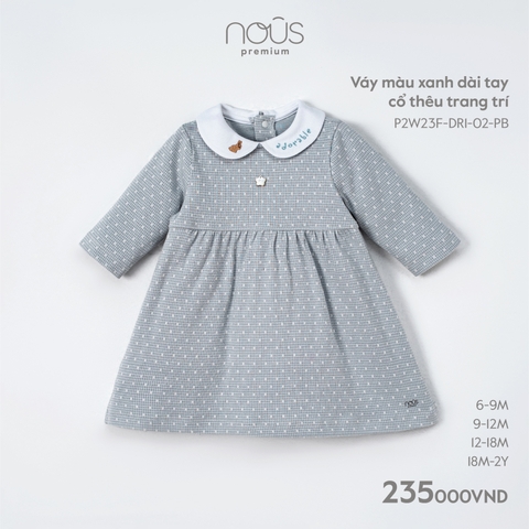 NOUS - Váy màu xanh dài tay cổ thêu trang trí - Nu Pre - SS23.9