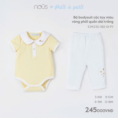 NOUS - Bộ bodysuit cộc tay màu vàng phối quần dài trắng 3M - SS23.10