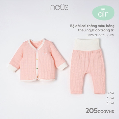 NOUS - Bộ dài cài thẳng màu hồng thêu ngực áo trang trí 3M - SS23.10