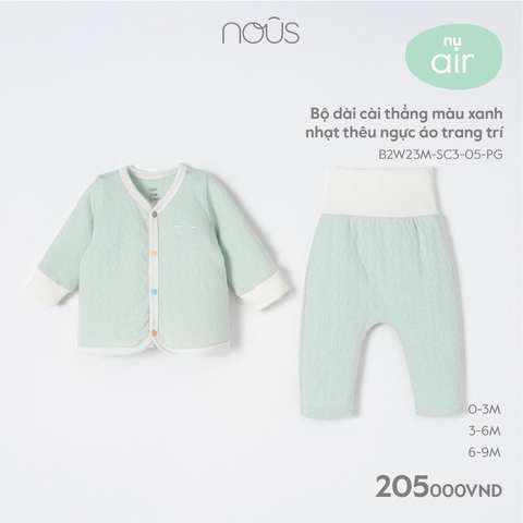 NOUS - Bộ dài cài thẳng màu xanh nhạt thêu ngực áo trang trí 0M - SS23.10
