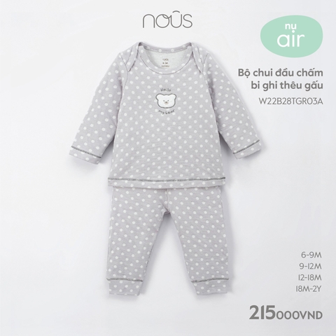 NOUS - Bộ chui đầu chấm bi ghi thêu gấu - Nu Air - 9M - SS23.T11B - ZTD